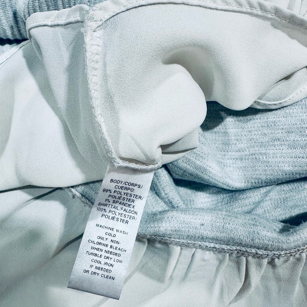 LOFT Gray Striped Top with Gold Buttons and Ruffle Bottom - Picture 5 of 5